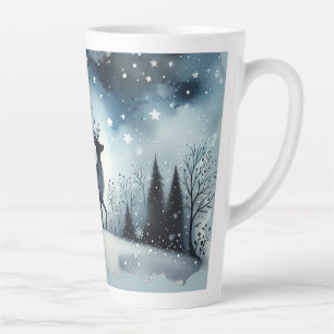 Taza De Café Latte Ciervos Noche Invernal Estrellada