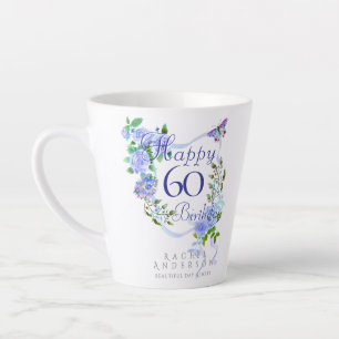 Taza De Café Latte Cinta de Rosa Azul 60 Cumpleaños