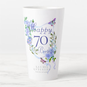 Taza De Café Latte Cinta de Rosa Azul Cumpleaños 70