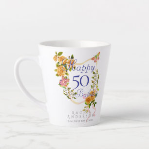 Taza De Café Latte Cinta de Rosa Dorada Cumpleaños 50