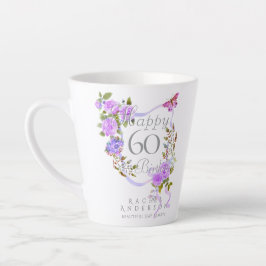 Taza De Café Latte Cinta de Rosa Púrpura Cumpleaños 60