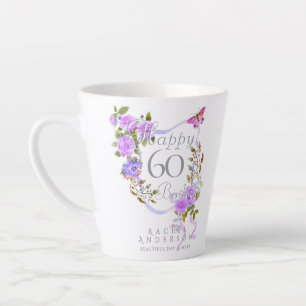 Taza De Café Latte Cinta de Rosa Púrpura Cumpleaños 60