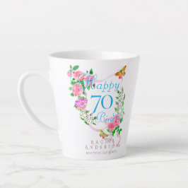 Taza De Café Latte Cinta de rosa rosa 70 cumpleaños