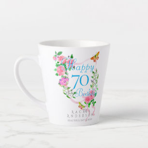 Taza De Café Latte Cinta de rosa rosa 70 cumpleaños