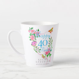 Taza De Café Latte Cinta de Rosa Rosa Cumpleaños 40