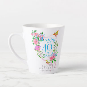 Taza De Café Latte Cinta de Rosa Rosa Cumpleaños 40