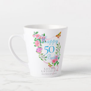 Taza De Café Latte Cinta de rosa rosa cumpleaños 50