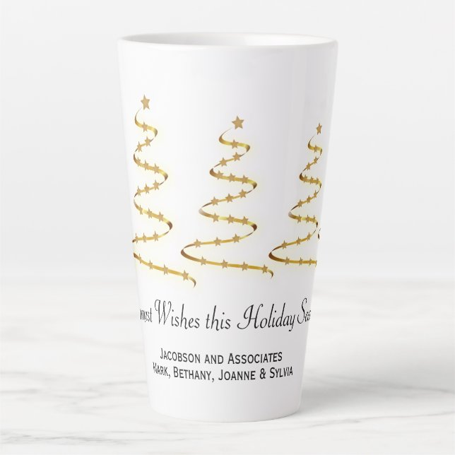 Taza De Café Latte Cinta dorada Árboles navideños (Anverso)