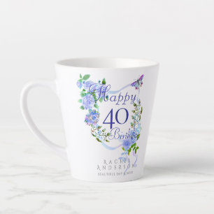 Taza De Café Latte Cinta Rosa Bue Cumpleaños 40