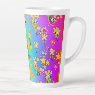 Taza De Café Latte Círculo Azul Púrpura de Ramilletes Florales