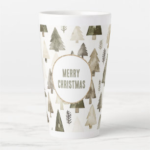Taza De Café Latte Círculo Purpurina Olive Green Christmas Trees