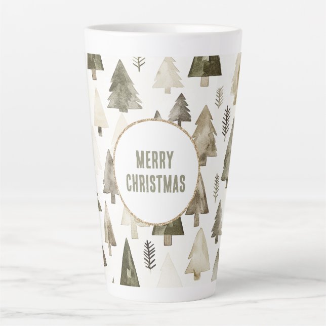 Taza De Café Latte Círculo Purpurina Olive Green Christmas Trees (Anverso)