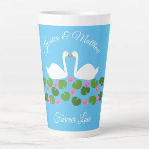 Taza De Café Latte Cisnes blancas y nenúfares Bodas Personalizado
