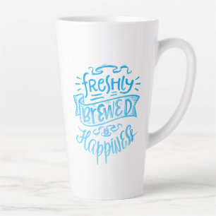 Taza De Café Latte Cita de Café Positiva Azul Caligrafía Alta Blanca