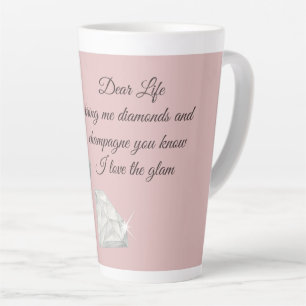 Taza De Café Latte Cita de Diamantes y Champán – Edición Querida Vida