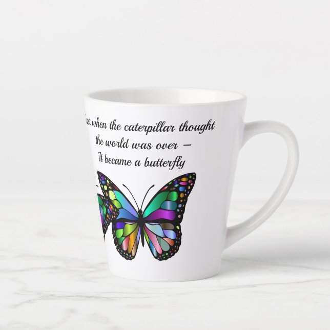 Taza De Café Latte Cita de mariposa Inspiradora motivación (Derecha)