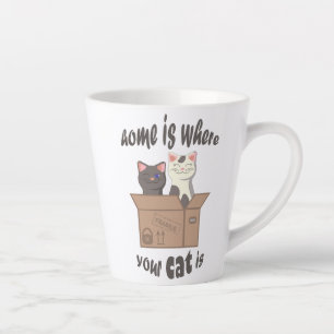 Taza De Café Latte Cita divertida Home es donde está tu gato