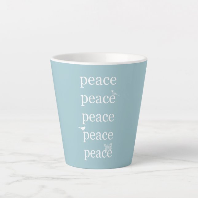Taza De Café Latte Cita inspiradora de Paz Azul Blanco (Anverso)