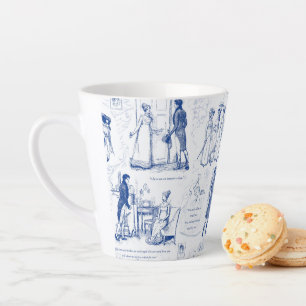 Taza De Café Latte Citas de Orgullo y Prejuicio Toile Azul