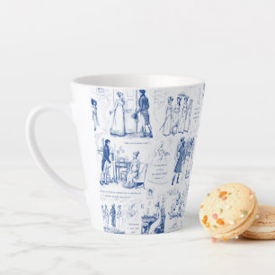 Taza De Café Latte Citas de Orgullo y Prejuicio Toile Azul