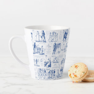 Taza De Café Latte Citas de tela azul de orgullo y prejuicio
