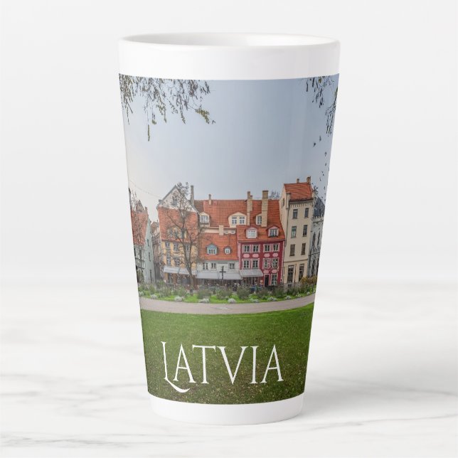 Taza De Café Latte Ciudad antigua de Riga en otoño (Anverso)