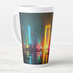 Taza De Café Latte Ciudad futurista con portal de neón radiante