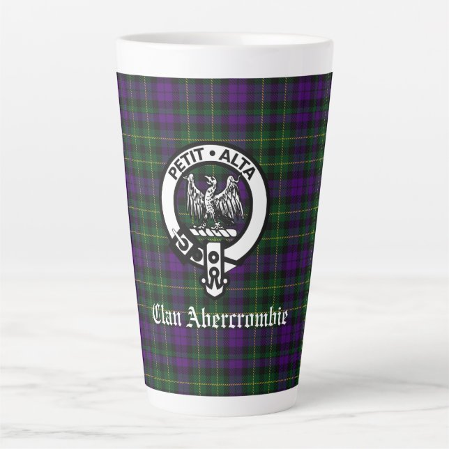 Taza De Café Latte Clan Abercrombie Tartán y Escudo (Anverso)