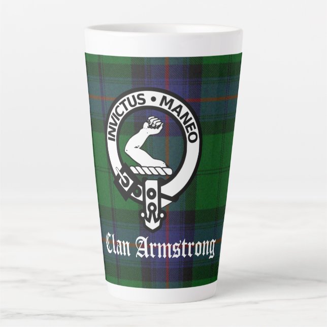Taza De Café Latte Clan Armstrong Tartan & Escudo Badge (Anverso)