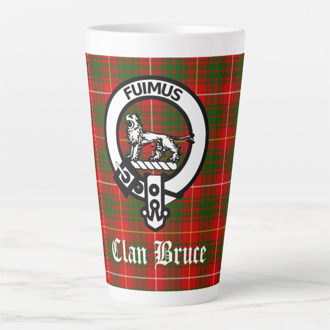 Taza De Café Latte Clan Bruce Escudo Badge & Tartan (Anverso)