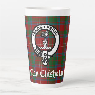 Taza De Café Latte Clan Chisholm Tartan & Escudo Badge 