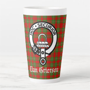 Taza De Café Latte Clan Grierson Escudo Badge & Tartan
