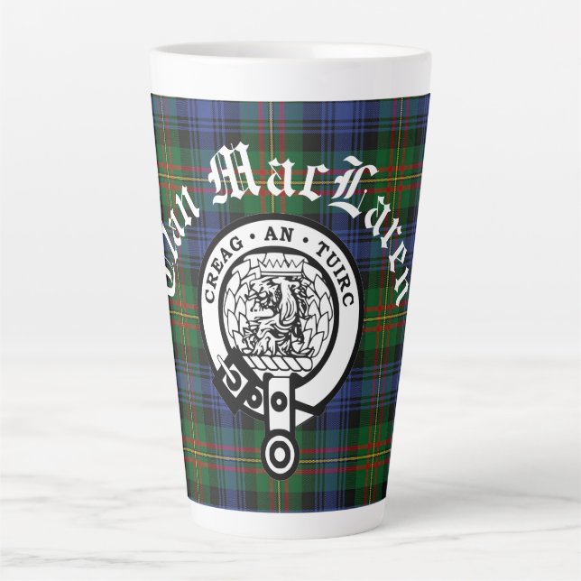Taza De Café Latte Clan MacLaren Escudo Badge & Tartán (Anverso)