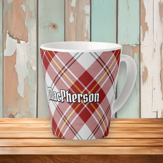 Taza De Café Latte Clan MacPherson Vestido Rojo Tartan Latte Mug (Subido por el creador)