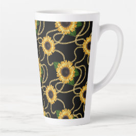 Taza De Café Latte Clásico amarillo girasol elegante patrón en negro