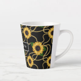 Taza De Café Latte Clásico amarillo girasol elegante patrón en negro
