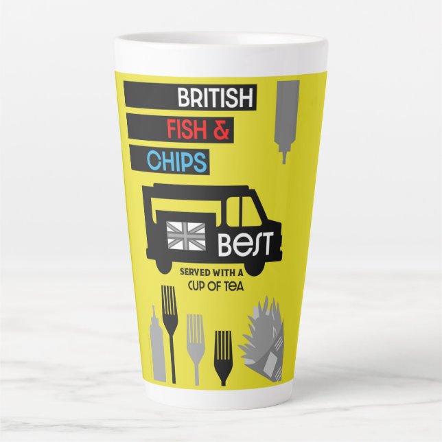 Taza De Café Latte Clásico británico Fish And Chips   (Anverso)