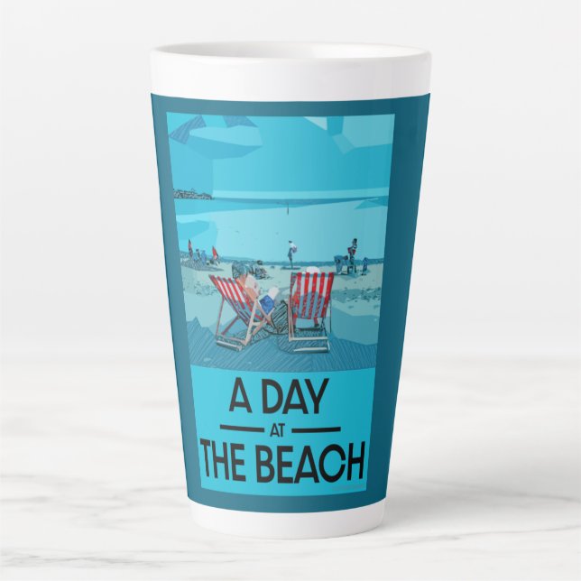 Taza De Café Latte Clásico British Beach Art British Sea Side Servin (Anverso)