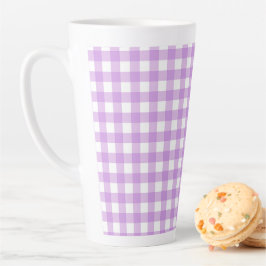 Taza De Café Latte Clásico Gingham Check Plaid Pattern Lilac