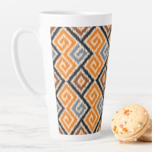 Taza De Café Latte Clásico Naranja de patrones de ikat africano y azu