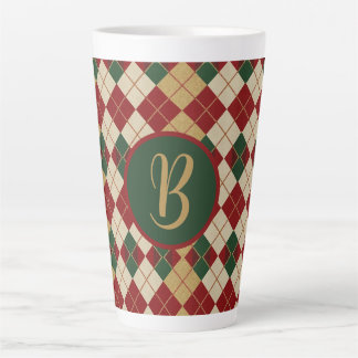 Taza De Café Latte Clásico, patrón argyle de Navidad/invierno