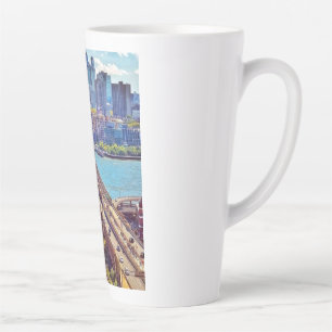 Taza De Café Latte Clásico puente de Brooklyn del horizonte de la ciu