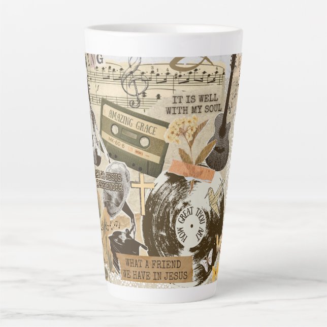Taza De Café Latte Classic Christian Hymns Songs Music Collage (Anverso)