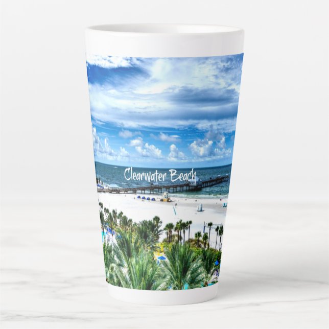 Taza De Café Latte Clearwater Beach, Florida, destino de vacaciones (Anverso)