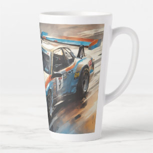 Taza De Café Latte Coche de Carreras azul deportivo
