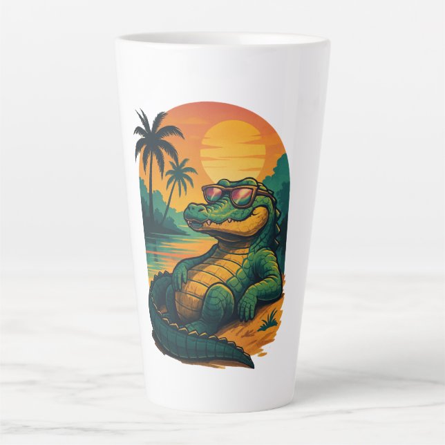 Taza De Café Latte Cocodrilo de verano interminable - Retro (Anverso)