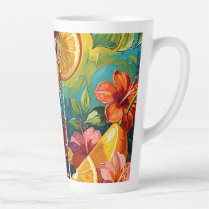 Taza De Café Latte Cóctel de Verano Tropical Pintura al Óleo Impasto
