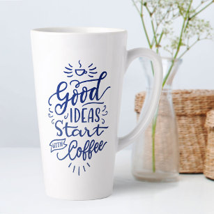 Taza De Café Latte Coffs Aovers Cita caligrafía azul alto blanco