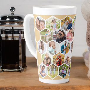 Taza De Café Latte Colage de fotos geométrico Hexágono 28 Fotos Alto