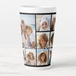 Taza De Café Latte Colaje de fotos cuadrado negro 9 - con letra blanc